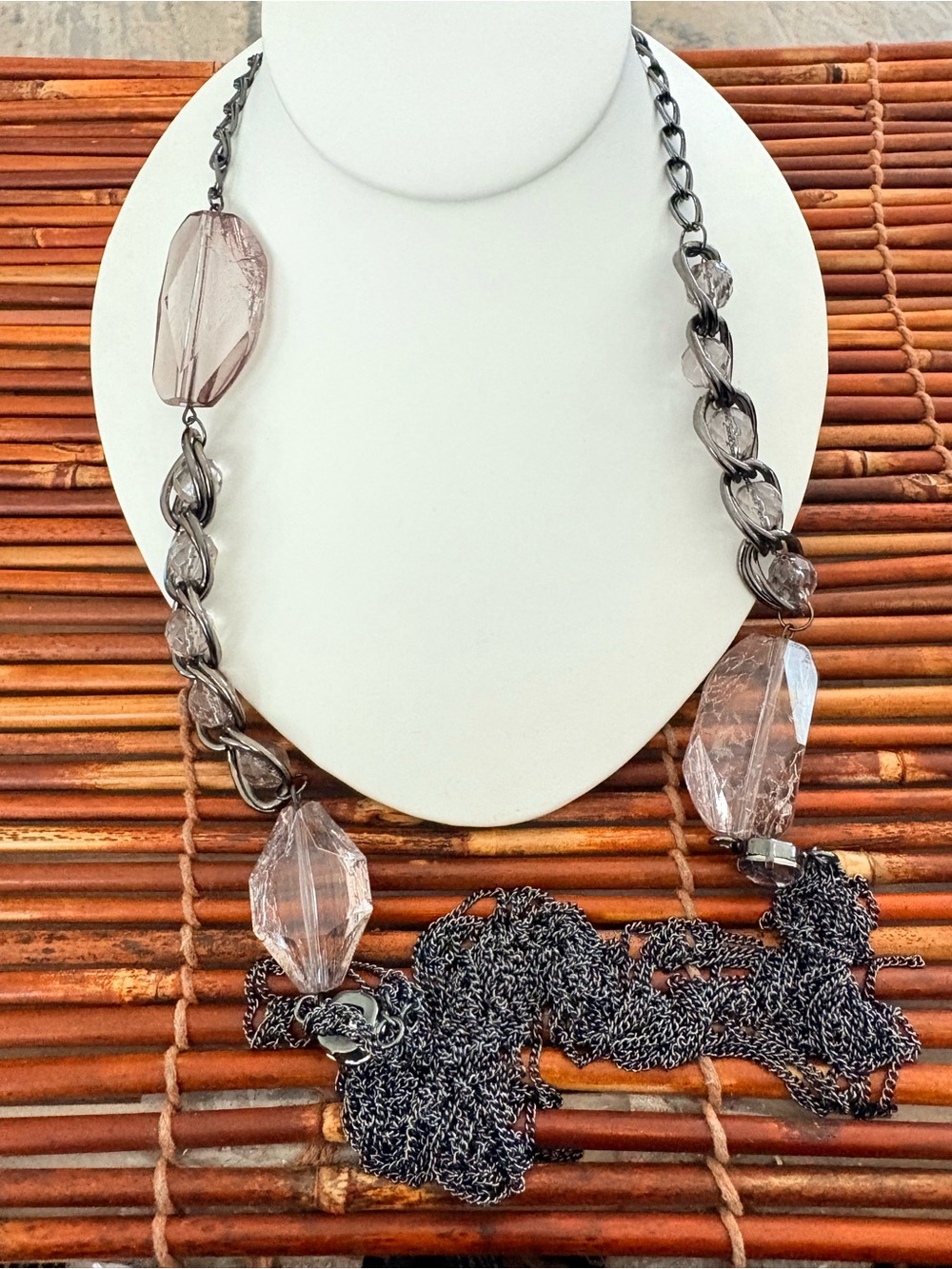 Smoky Faux Crystal Link Necklace - Elegant Neutral Women's Jewelry